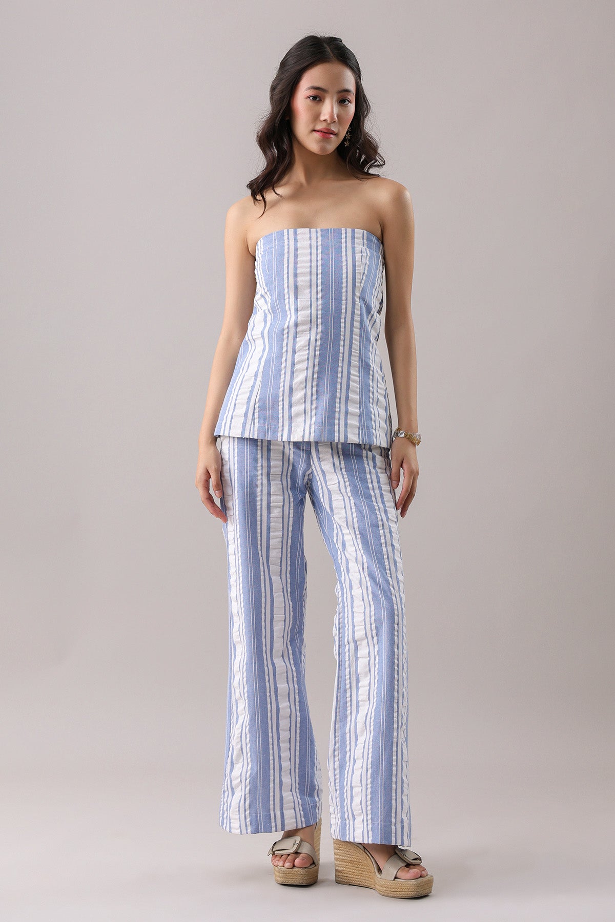 Buy Off Shoulder Blue Co-ord Set by Why Look West for women online at ScrollnShops